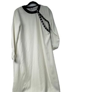 Weekend Womans L White Black trim midi sidesnap fancy party holiday winter white